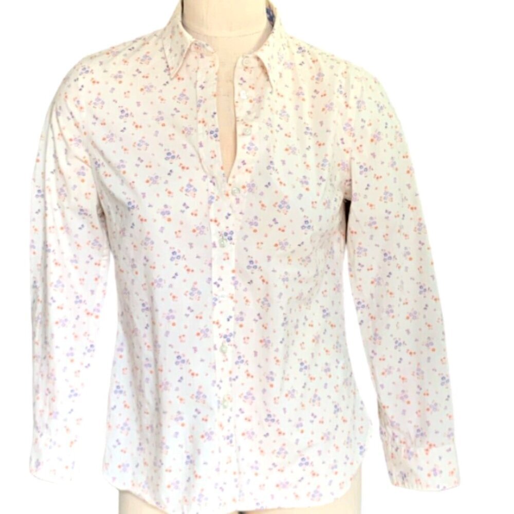Talbots Cotton Ditsy Floral Button Up Shirt Petite Small 124G‎